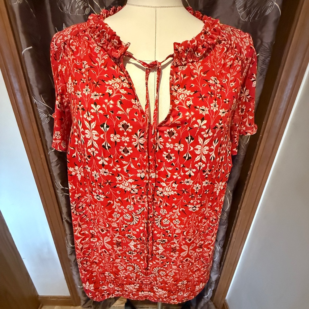 Rose & Olive Floral Red Blouse Size L